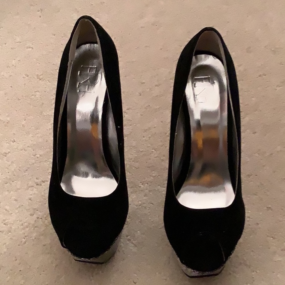 Black suede high heel w/ snake skin heel